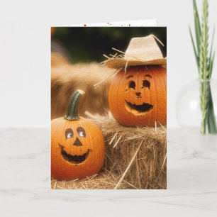 Happy Fall Pumpkins On Hay Bales Card