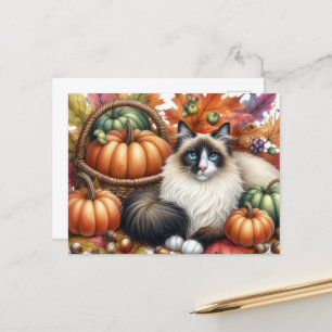 Happy Fall Ragdoll Cat Autumn Postcard
