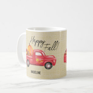 Happy Fall Red Truck Name Pumpkins Coffee Mug