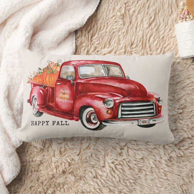 Happy Fall Red Truck Pumpkins Lumbar Cushion (Blanket)