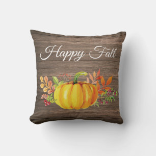 Happy Fall Rustic Watercolor Pumpkin Cushion