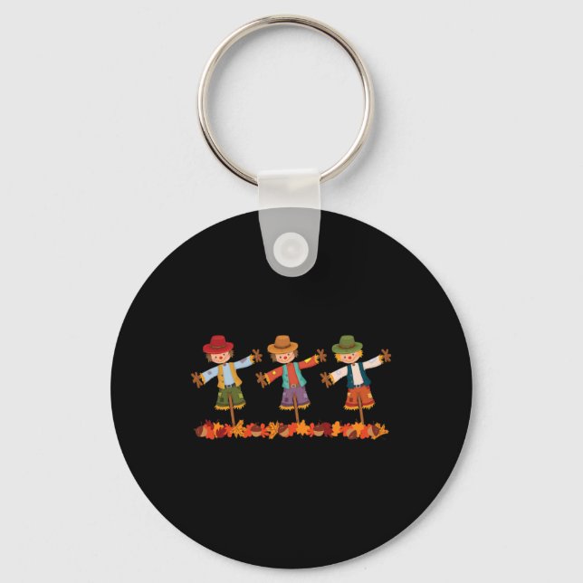 Happy Fall Scarecrows Colourful Autumn Leaves Acor Key Ring (Front)