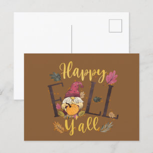 Happy Fall Seasonal gnome word art Holiday Postcard