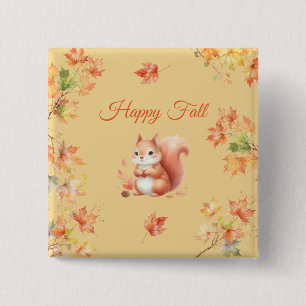 Happy Fall Squirrel in Leaves 15 Cm Square Badge