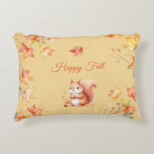 Happy Fall Squirrel in Leaves Decorative Cushion