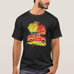 Happy Fall Truck Autumn Trees and Leaves Falling V T-Shirt