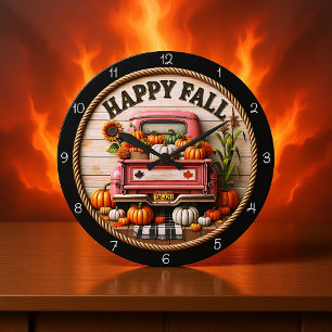 Happy Fall Truck Pumpkin  Large Clock