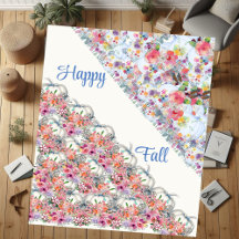 Happy Fall White Pumpkin Watercolor Floral Blooms 