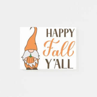 Happy Fall Y’all. Autumn gnome holding pumpkin. Post-it Notes