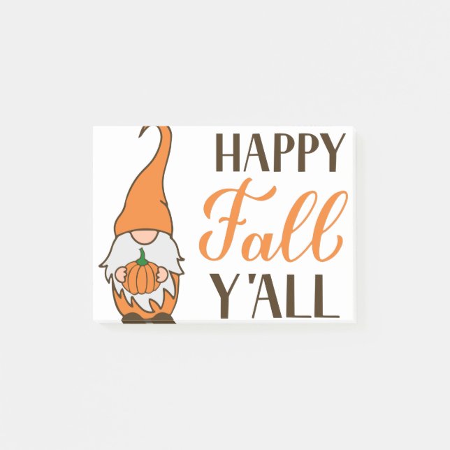 Happy Fall Y’all. Autumn gnome holding pumpkin. Post-it Notes (Front)
