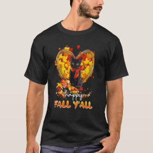 Happy Fall Y all Cute Cat Kitty Kitten Paw Autumn T-Shirt