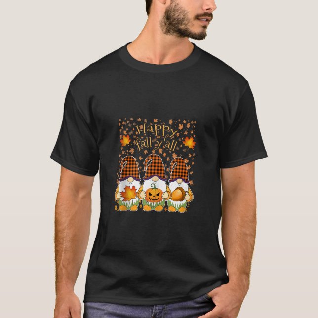 Happy Fall Y all Cute Gnomes Pumpkin Autumn Tree F T-Shirt (Front)