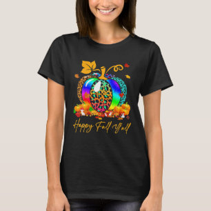 Happy Fall Y All Cute Leopard Rainbow Pumpkin T-Shirt