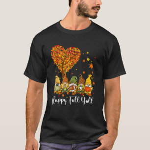 Happy Fall Y all Gnome Leopard Pumpkin Funny Autum T-Shirt