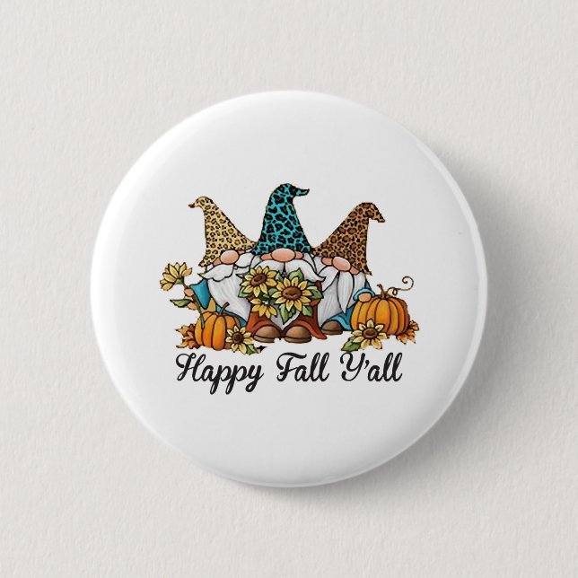 Happy Fall Y all Gnome Leopard Pumpkin Shirt 6 Cm Round Badge (Front)