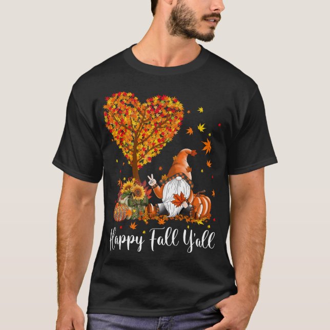 Happy Fall Y`all - Gnomes Thanksgiving T-Shirt (Front)