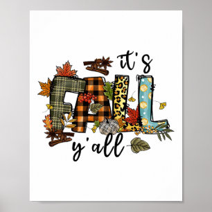 Happy Fall Y’all Pumpkin Leopard Its Fall Yall Wom Poster