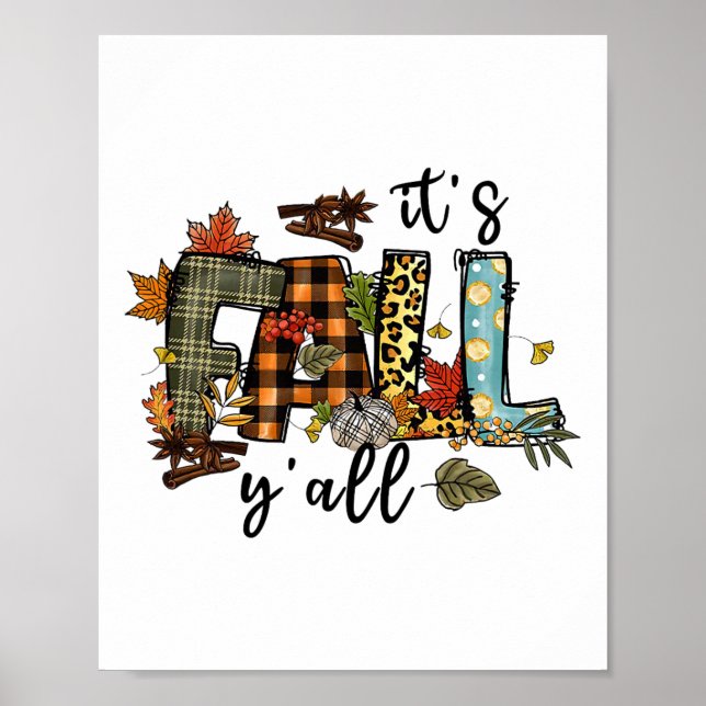 Happy Fall Y’all Pumpkin Leopard Its Fall Yall Wom Poster (Front)