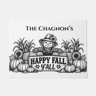 Happy Fall Y’all Scarecrow Pumpkin Rustic Doormat