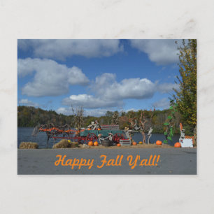 Happy Fall Y'all Autumn Display By Water Postcard