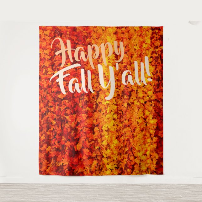 Happy Fall Y'all Autumn Fall Leaves Party Backdrop Tapestry (Front)