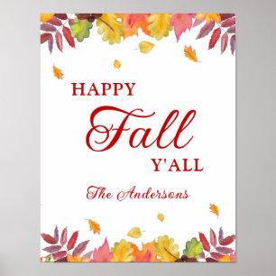 Happy Fall Y'all Autumn Falling Leaves Poster