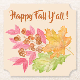 Happy Fall Y'all ! Autumn Leaves Paper Coaster