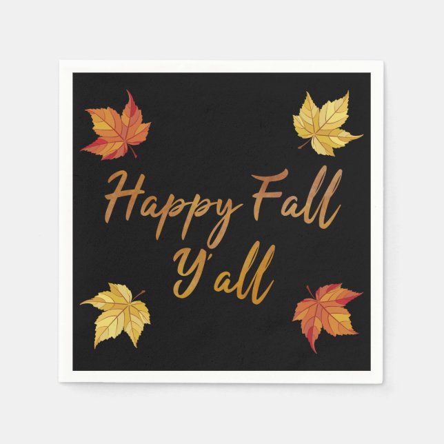 Happy Fall Y'all Autumn Maple Leaf Napkin (Front)