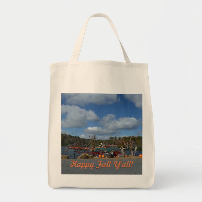 Happy Fall Y'all Autumn Rustic Photography Art Tote Bag (Front)