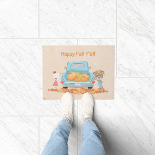Happy Fall Y'all Autumn Theme Bears Pumpkin Truck Doormat