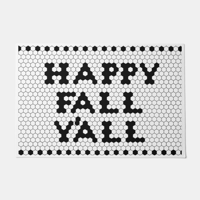 Happy Fall Y'all Black and White Tile Doormat (Front)