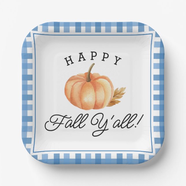 Happy Fall Y'all | Boho Autumn Fall Foliage Paper Plate (Front)