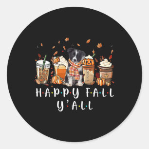 Happy Fall Y'all Border Collie Dog Coffee Pumpkin Classic Round Sticker