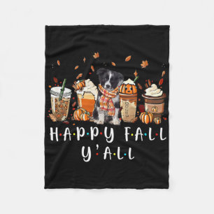 Happy Fall Y'all Border Collie Dog Coffee Pumpkin Fleece Blanket