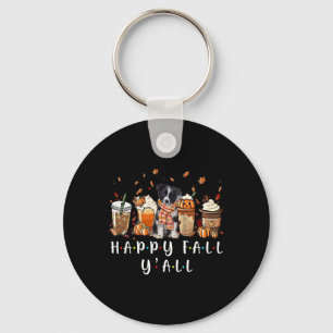 Happy Fall Y'all Border Collie Dog Coffee Pumpkin Key Ring