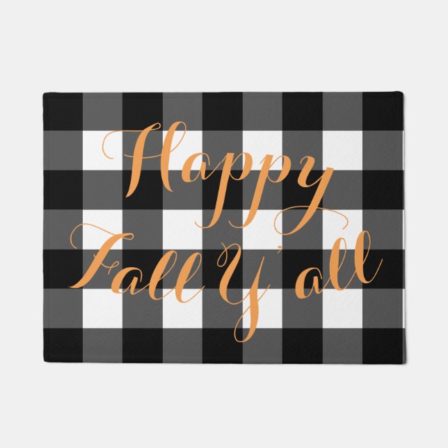 Happy Fall Y'all Buffalo Check Door Mat (Front)