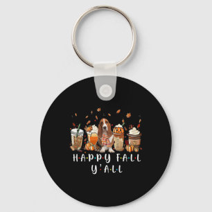 Happy Fall Y'all Bysset Hound Dog Coffee Pumpkin F Key Ring
