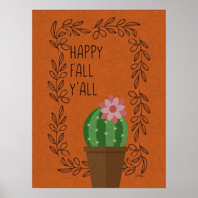 Happy Fall Y'All Cactus Design Poster (Front)