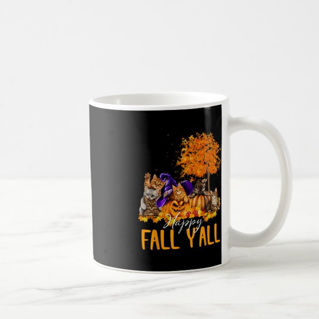Happy Fall Y'all Cats Lover Autumn Pumpkin Maple H Coffee Mug (Right)