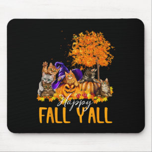 Happy Fall Y'all Cats Lover Autumn Pumpkin Maple H Mouse Mat