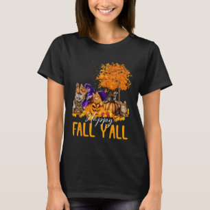 Happy Fall Y'all Cats Lover Autumn Pumpkin Maple H T-Shirt