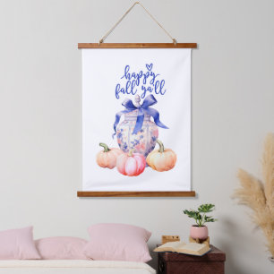 Happy Fall Y'all   Chinoiserie Ginger Jar Pumpkins Hanging Tapestry