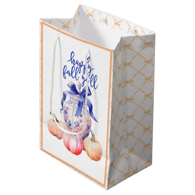 Happy Fall Y'all | Chinoiserie Ginger Jar Pumpkins Medium Gift Bag (Front Angled)