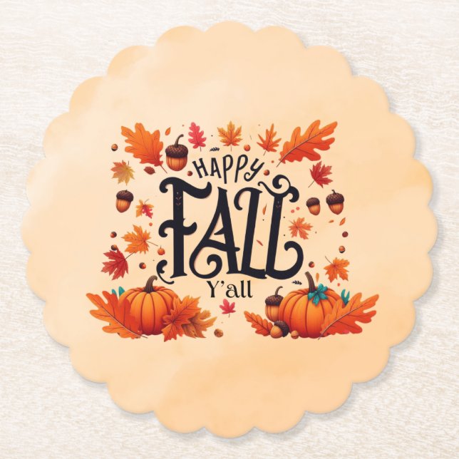 Happy Fall Y'all classic  Paper Coaster (Front)