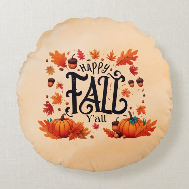 Happy Fall Y'all classic  Round Cushion (Front)