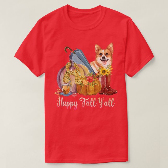 Happy Fall Yall Corgi Dog Mum Pumpkin Fall Thanksg T-Shirt (Design Front)