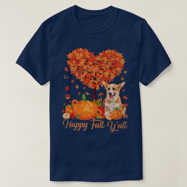 Happy Fall Yall Corgi Dog Pumpkin Thanksgiving825 T-Shirt (Design Front)