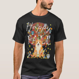 Happy Fall Y'All Corgi Owl & Coffee Thanksgiving T-Shirt