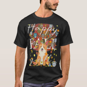 Happy Fall Y'All Corgi Owl & Coffee Thanksgiving T-Shirt