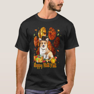 Happy Fall Y'all Corgi Pilgrim Dog Paw Thanksgivin T-Shirt